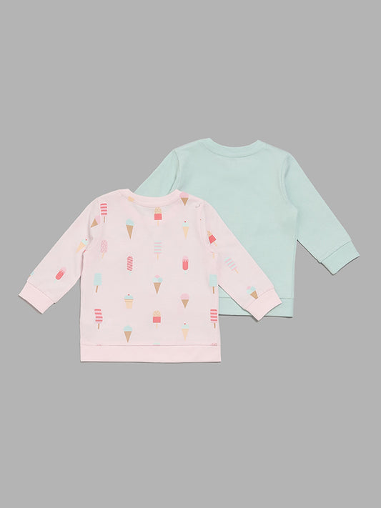 HOP Baby Ice-Cream Printed Pink & Mint T-Shirt - Pack of 2