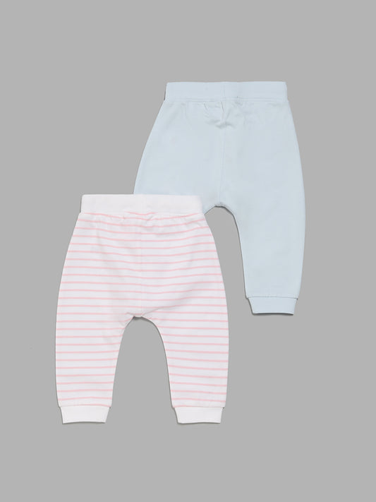 HOP Baby Blue & Pink Unicorn Printed Pants - Pack of 2