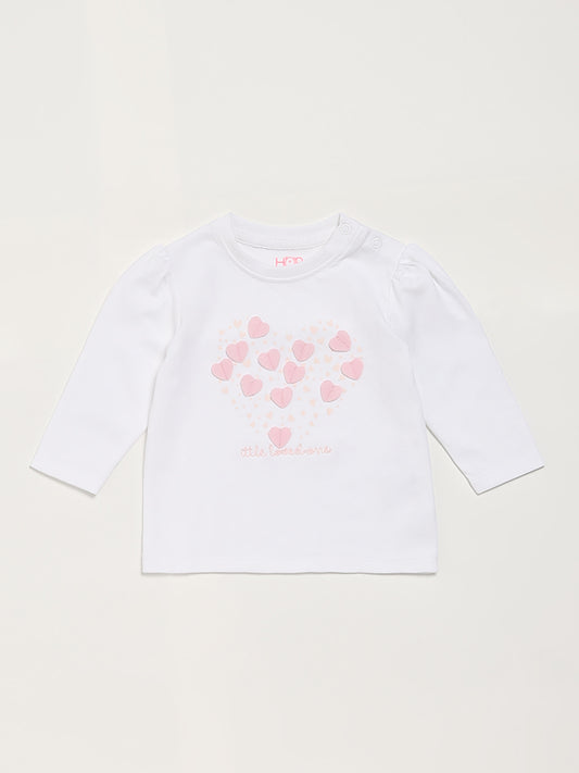 HOP Baby Heart Embellished White T-Shirt