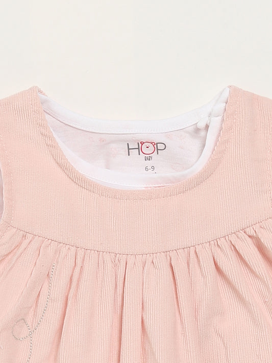 HOP Baby Peach Printed Pinafore & T-Shirt