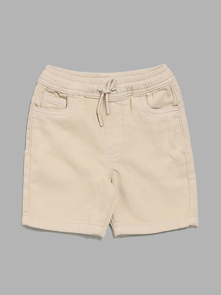 Buy HOP Kids Solid Beige Shorts from Westside