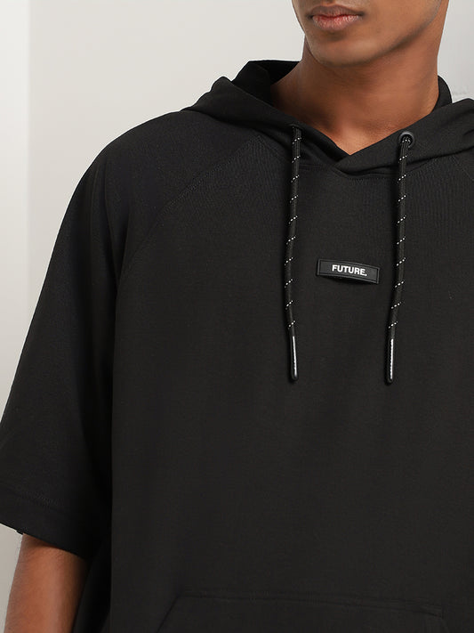 Studiofit Black Cotton Relaxed Fit Hoodie
