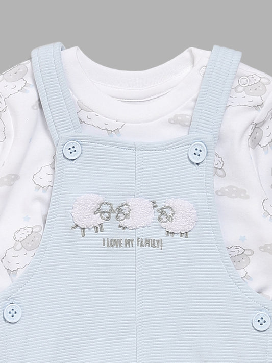 HOP Baby Sheep Adorned White T-Shirt with Blue Dungaree