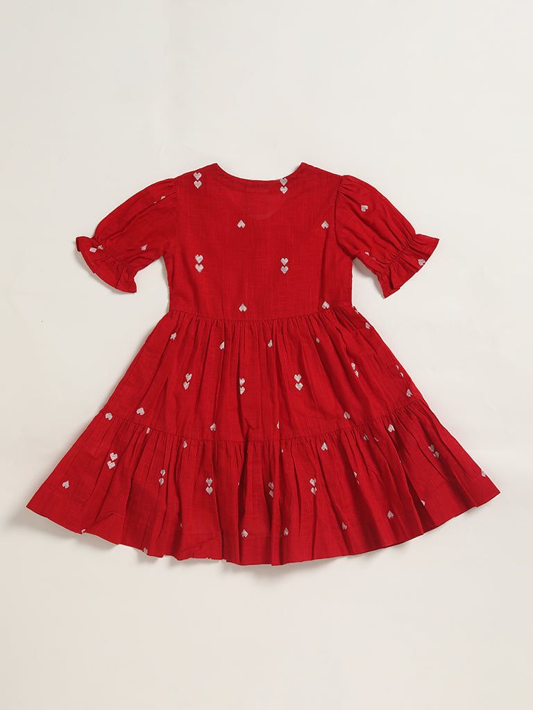 Utsa Kids Heart Printed Red Dress (2 - 8yrs)