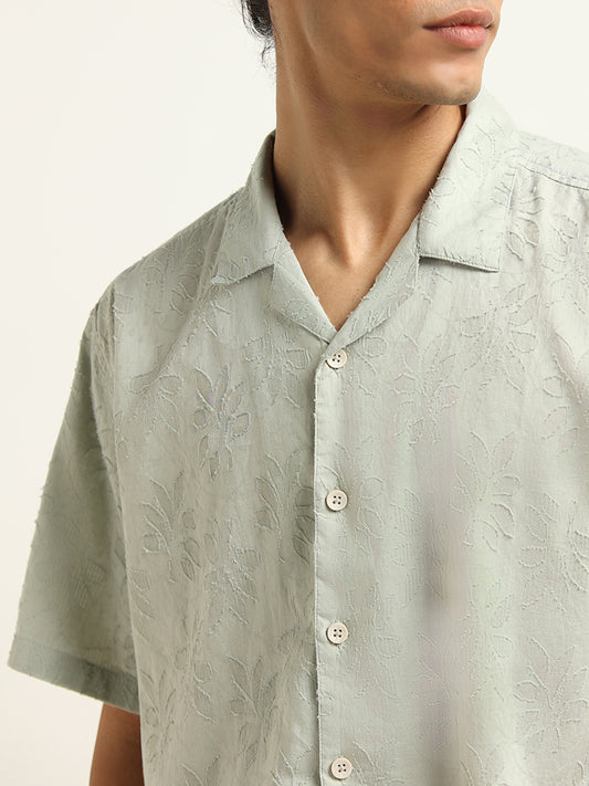 ETA Pista Green Self-Patterned Cotton Relaxed Fit Shirt