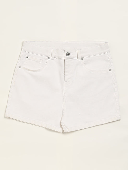 Y&F Kids White Mid-Rise Denim Shorts