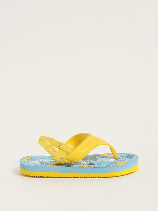 Yellow Dino Print Yellow & Blue Flip-Flops