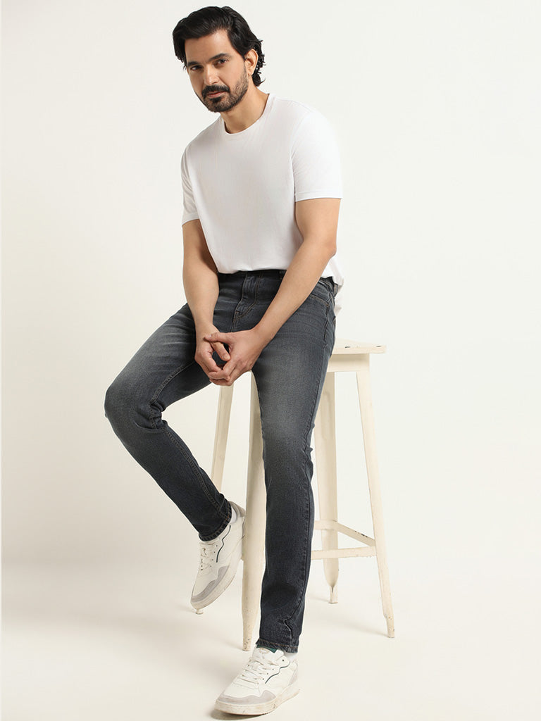 WES Casuals Dark Grey Wash Slim - Fit Mid - Rise Jeans