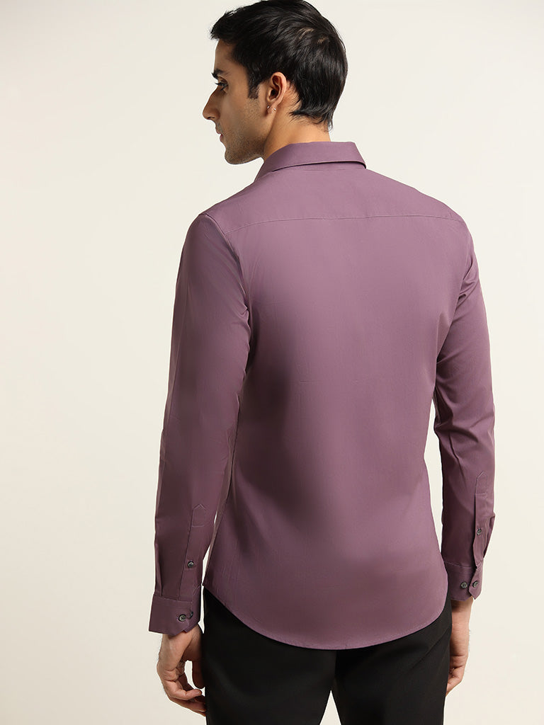 WES Formals Plum Cotton Blend Ultra-Slim Fit Shirt