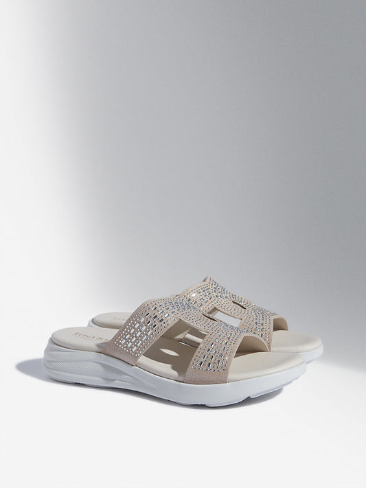 LUNA BLU Ivory Embellished Comfort Sandals