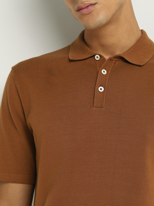 Ascot Brown Cotton Blend Relaxed Fit Polo T-Shirt