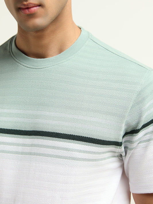 WES Lounge Sage Striped Cotton Blend Relaxed Fit T-Shirt