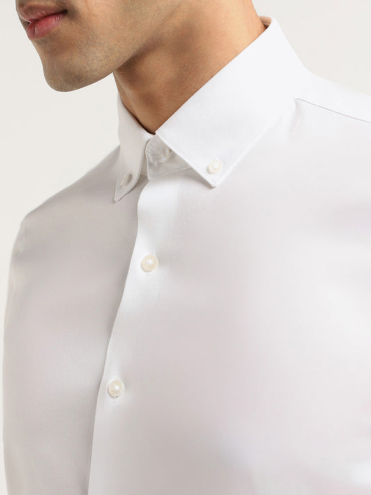 WES Formals White Slim-Fit Cotton Slim Fit Shirt