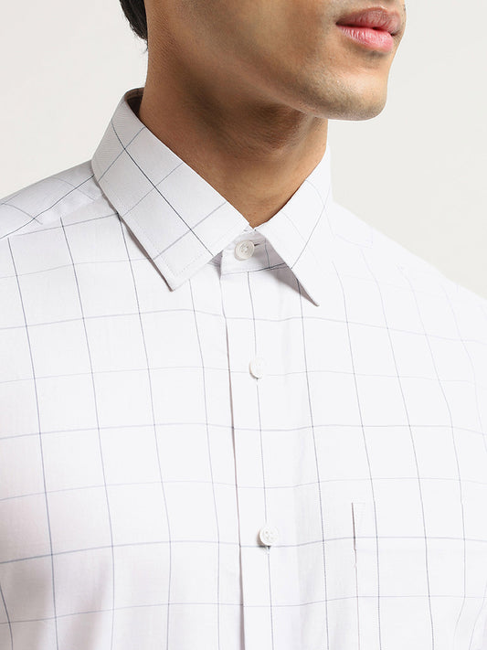 WES Formals White Checked Cotton Relaxed Fit Shirt
