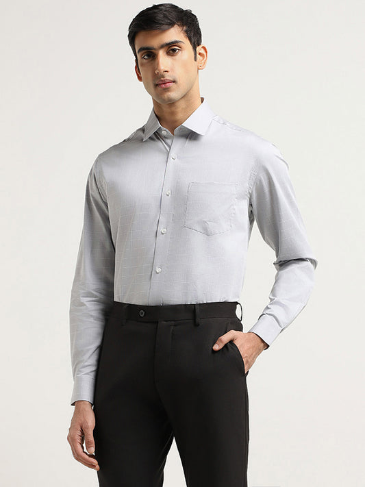 WES Formals Grey Checked Cotton Relaxed Fit Shirt