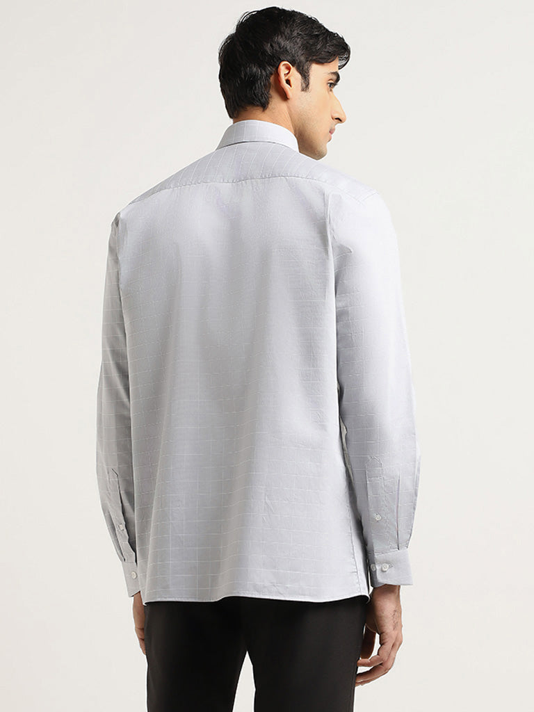 WES Formals Grey Checked Cotton Relaxed Fit Shirt