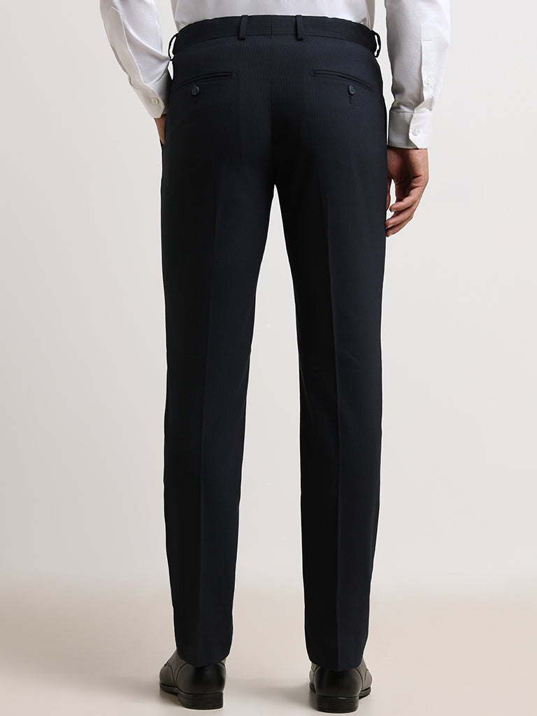 WES Formals Navy Cotton Slim-Fit Trousers
