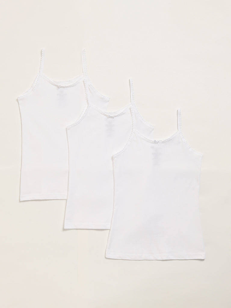 Buy Y&F Kids White Camisoles - Pack of 3 from Westside