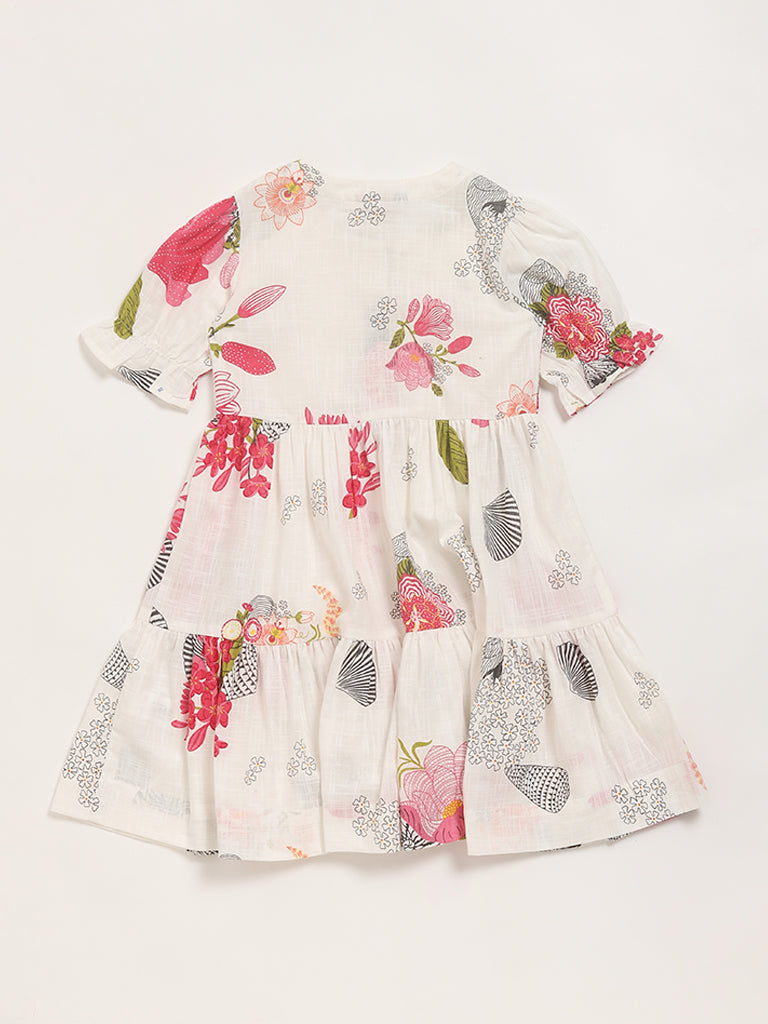 Utsa Kids White Floral Printed Dress (2 - 8yrs)