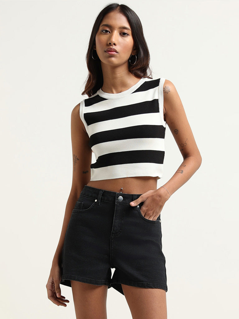 Buy Nuon Black Striped Crop Top from Westside