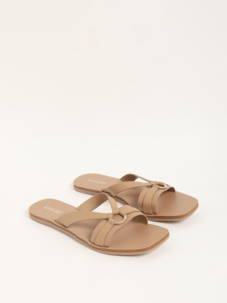 Buy LUNA BLU Tan V Strap Sandals from Westside
