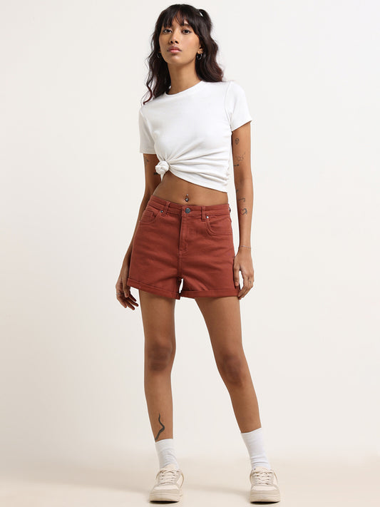 Nuon Brown Mid-Rise Shorts