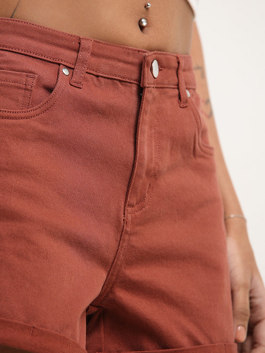 Nuon Brown Mid-Rise Shorts