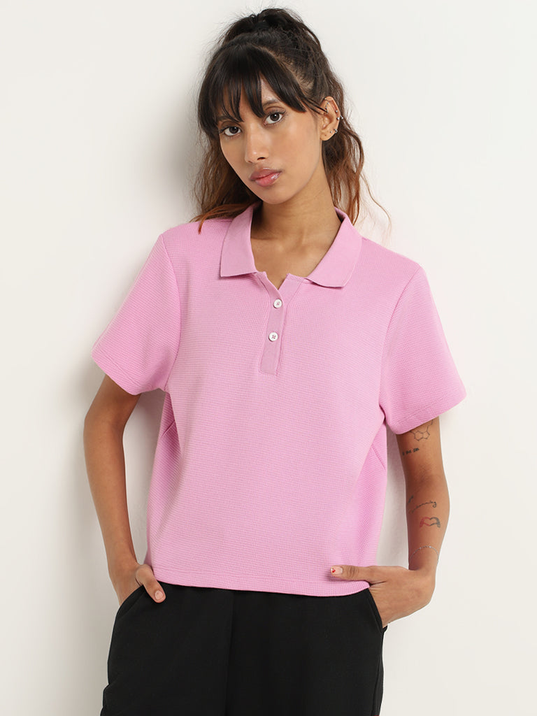 Buy Studiofit Pink Polo T-Shirt from Westside