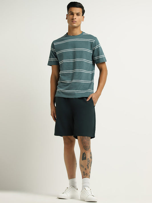WES Lounge Dark Green Cotton Relaxed Fit Shorts