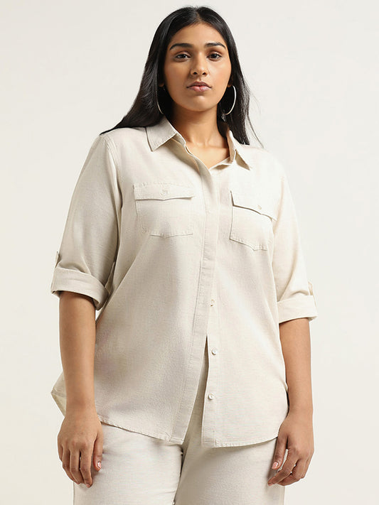 Gia Beige Solid Cotton Shirt