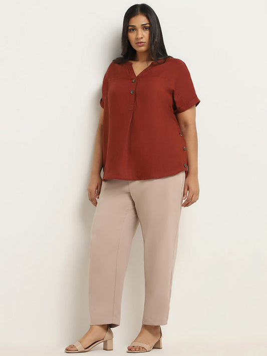 Gia Brown Self-Patterned Cotton Top