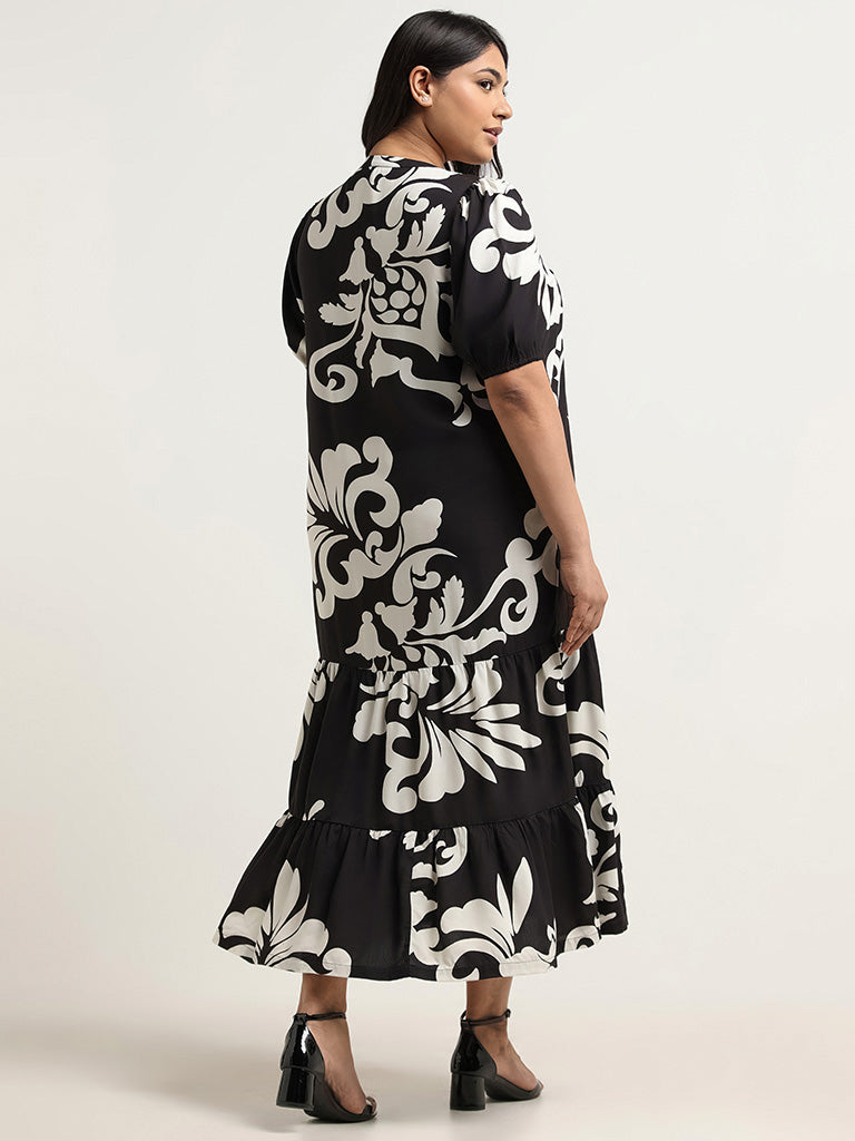 Gia Black Printed Tiered Dress