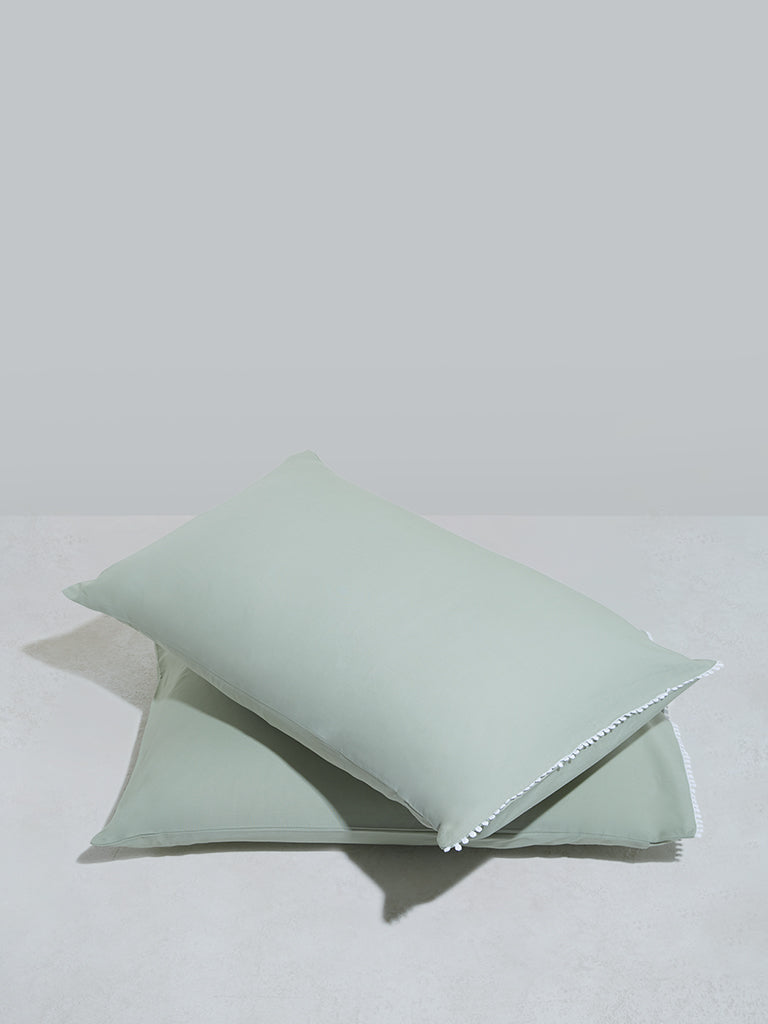 Westside Home Light Green French Knot Pillow Cover- (Set of 2)