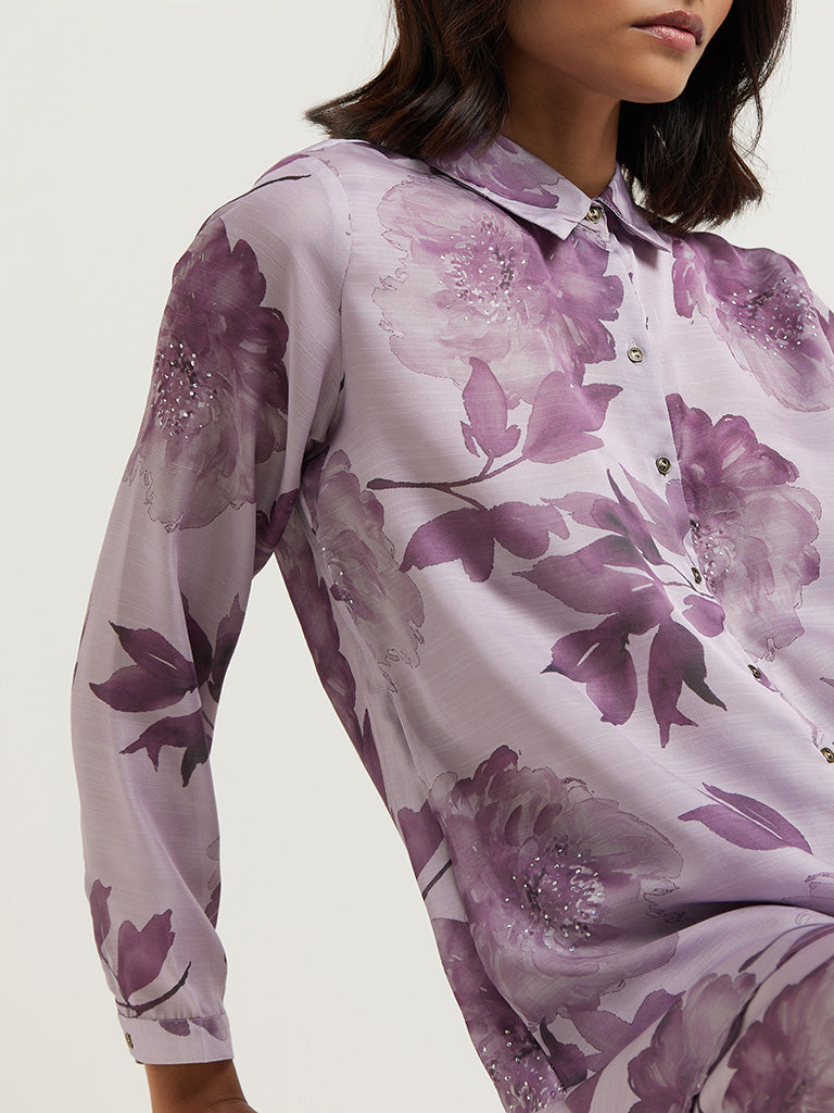 Vark Lilac Floral Printed Tunic and Palazzos Set