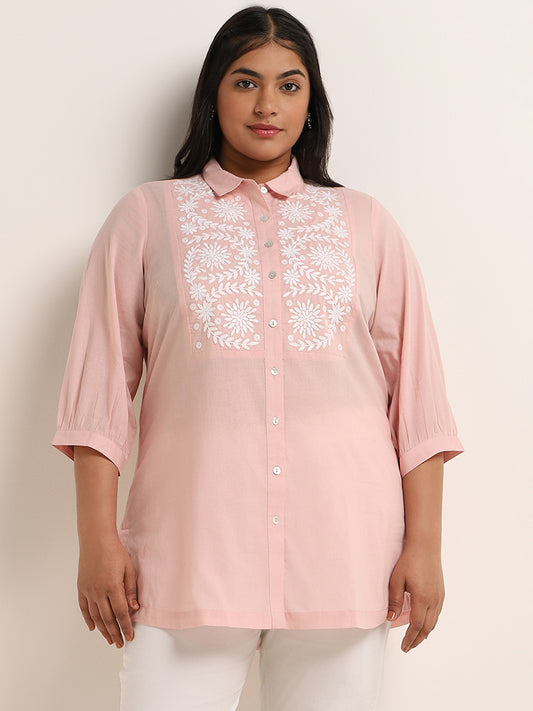 Diza Blush Pink Embroidered Cotton Tunic