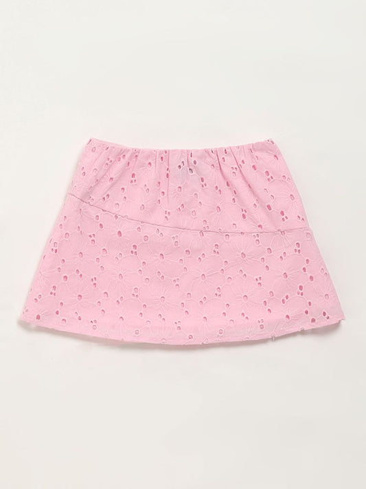 HOP Kids Pink Embroidered Skirt