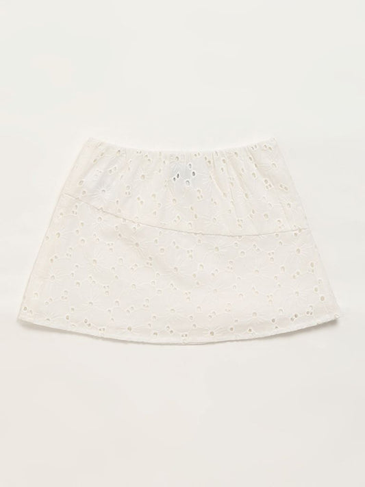 HOP Kids White Embroidered Skirt