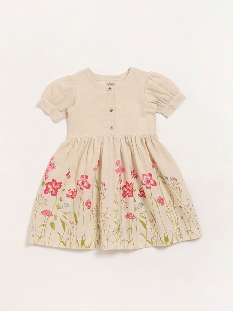 Utsa Kids Off-White Floral Dress (2 - 8yrs)