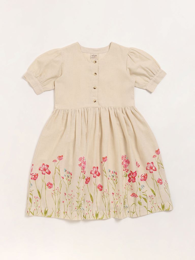 Utsa Kids Off-White Floral Dress (8 -14yrs)