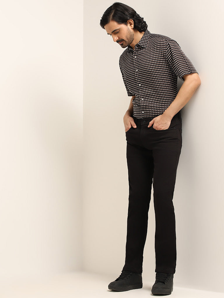Ascot Black Printed Cotton Relaxed Fit Shirt