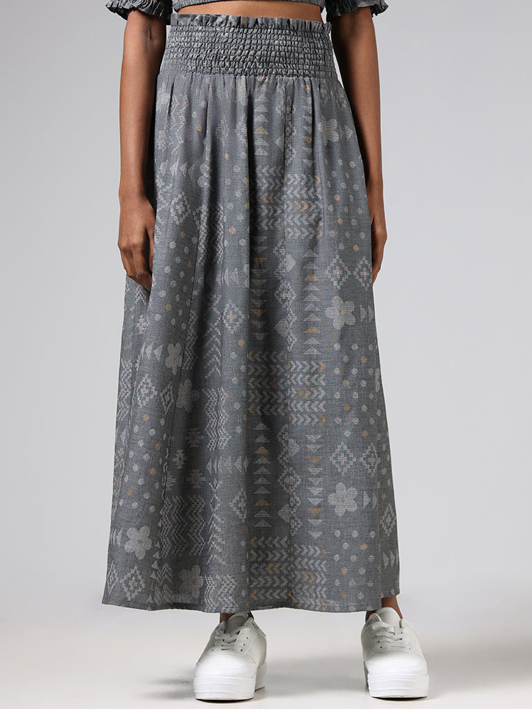 Bombay Paisley Grey Smock Printed Cotton Skirt