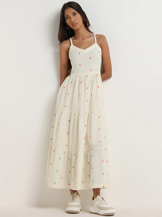 Bombay Paisley Off-White Cotton Tiered Dress