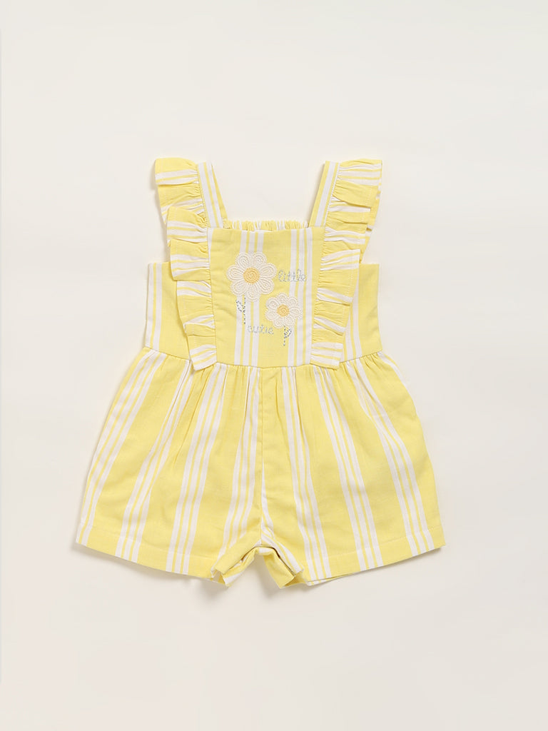 Buy HOP Baby Yellow Striped Cotton Jumpsuit from Westside