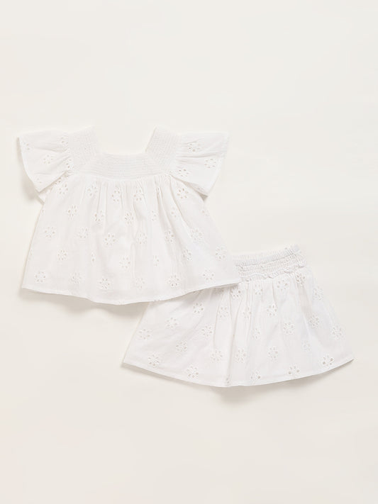HOP Baby White Top & Skirt Set
