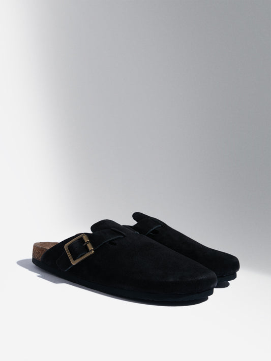 LUNA BLU Black Faux Leather Comfort Sandals