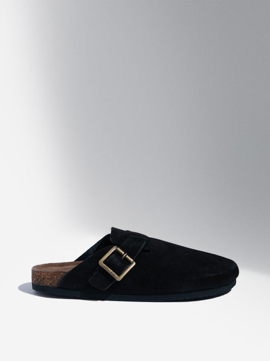 LUNA BLU Black Faux Leather Comfort Sandals