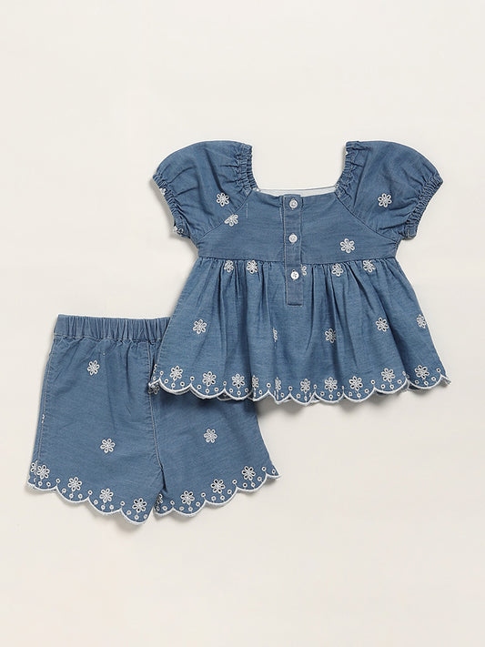 HOP Baby Blue Schiffile Top with Shorts