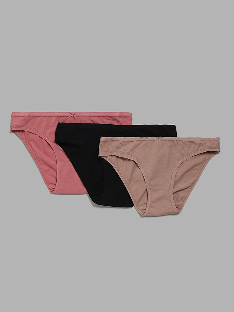 Buy Wunderlove Beige Bikini Briefs - Pack of 3 from Westside
