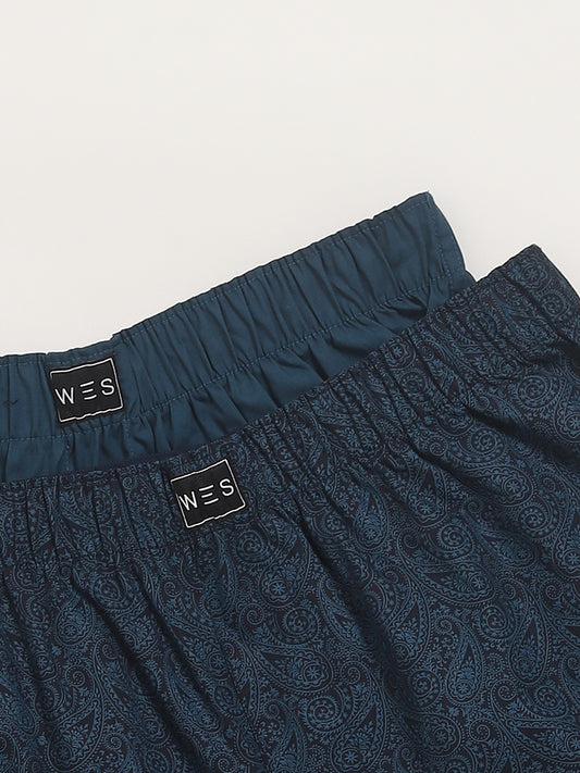 WES Lounge Blue Assorted Cotton Boxers - Pack of 2