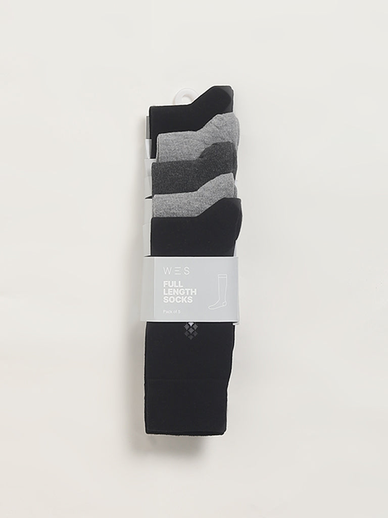 WES Lounge Grey Plain Cotton-Blend Socks - Pack of 5